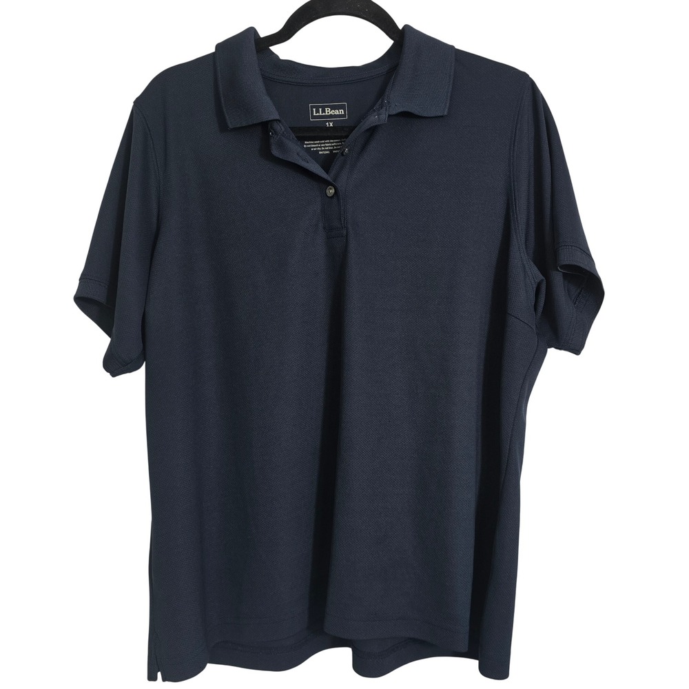 LL Bean Womens Polo‎ Shirt Blue 1X Short Sleeve Performance Tech